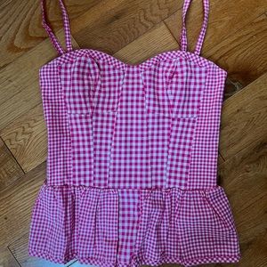 Pink gingham peplum top